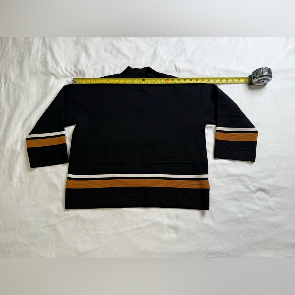 Hobbs London Black Mock Neck Sweater Striped Camel Ivory Knit Pullover Medium - Picture 9 of 11